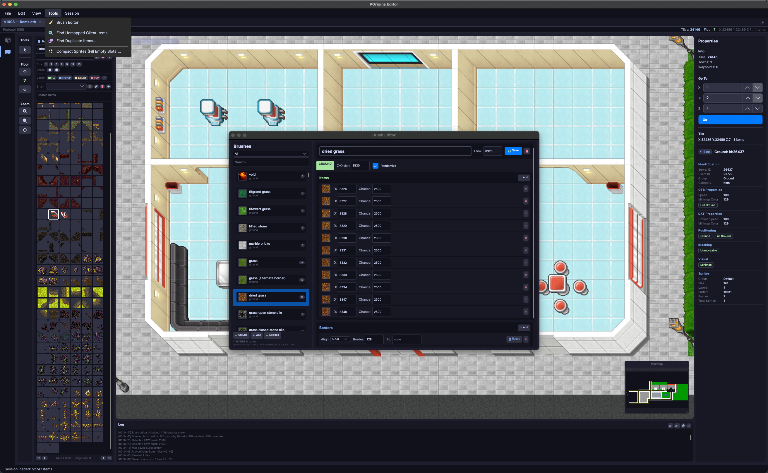 Diálogo de busca de itens no mapa